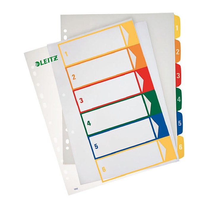 LEITZ Ordnerregister 1292 DIN A4 Vollformat, Überbreite 1-6 farbig 6-teilig, 1 Satz
