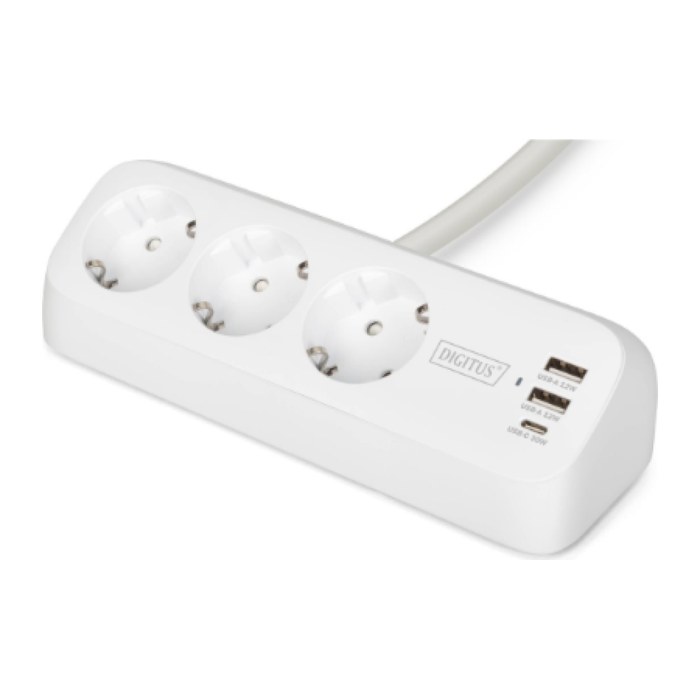 DIGITUS Steckdosenleiste 2x + 2USB 1,5m 12W 30W weiß