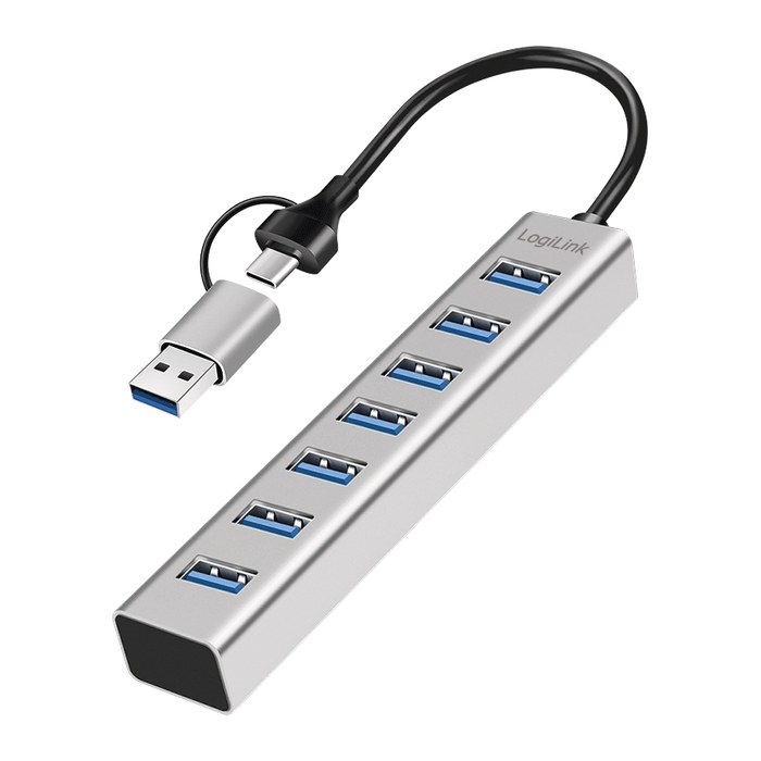 Logilink USB 3.0 HUB, 7-Ports, 7x USB-A, 5 Gbit/s, silber