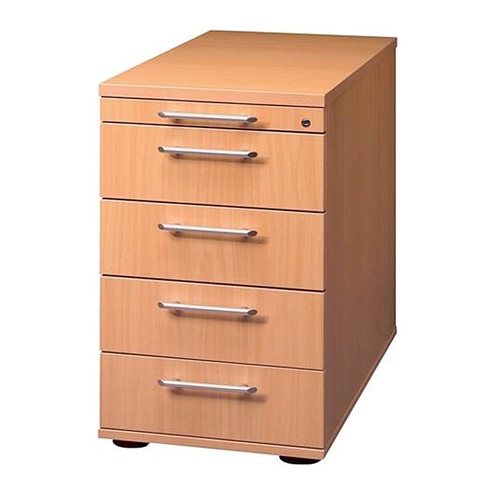 HAMMERBACHER Solid Standcontainer eiche 5 Auszüge Kunststoff-Relinggriff silber 42,8 x 80,0 x 72,0 - 76,0 cm