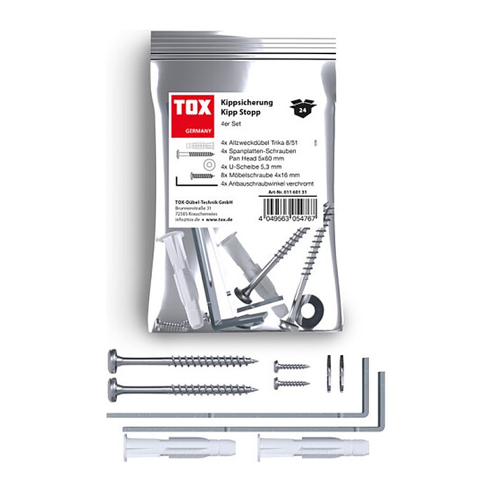 TOX Kipp Stopp 01160131 Möbel-Kippsicherung-Set, 24-teilig