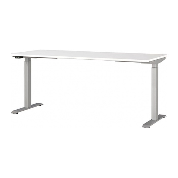 GERMANIA JET höhenverstellbarer Schreibtisch weiß rechteckig, T-Fuß-Gestell silber 180,0 x 80,0 cm