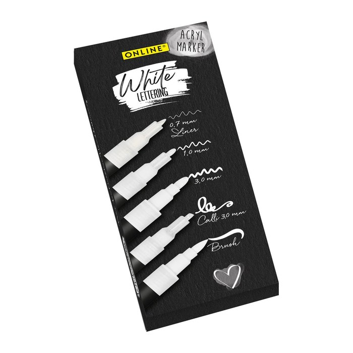 ONLINE® White Lettering Acrylstifte-Set weiß 5 St.