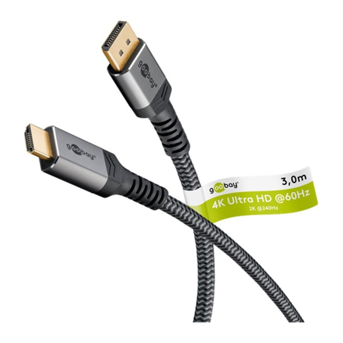 goobay DisplayPort 1.2/HDMI 2.0 Kabel 3,0 m grau, schwarz, 1 St.