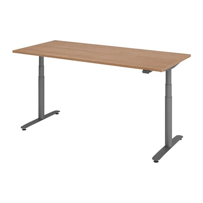 HAMMERBACHER VXDLR19 elektrisch höhenverstellbarer Schreibtisch nussbaum rechteckig, T-Fuß-Gestell grau 180,0 x 80,0 cm