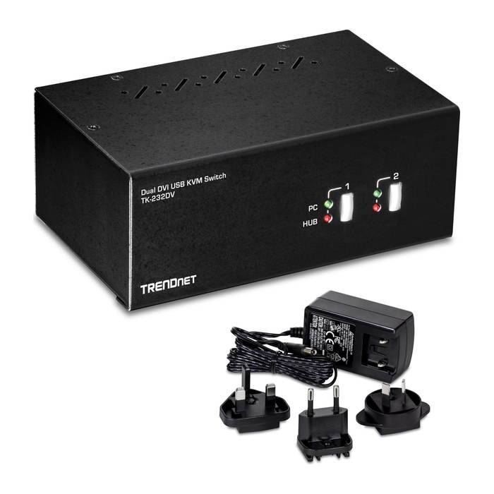 TRENDnet KVM Switch 2-Port DVI/USB/Audio USB 2.0 Hub