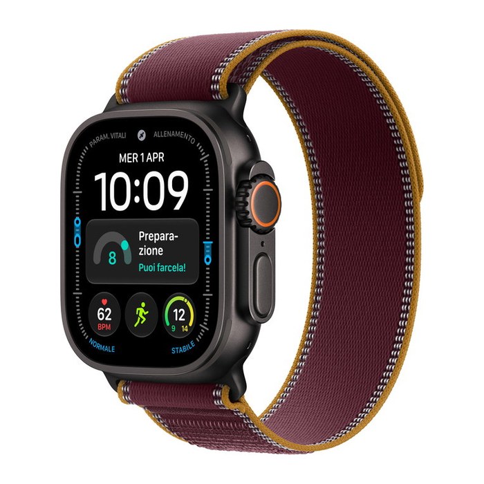 Apple Watch Ultra 4 49 mm Schwarz (GPS + Cellular) Trail-Armband M/L burgunder