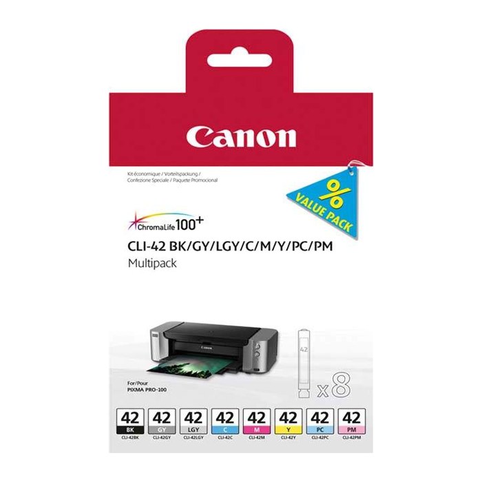 Canon CLI-42 BK/C/M/Y/PC/PM/GY/LGY schwarz, cyan, magenta, gelb, Foto cyan, Foto magenta Druckerpatronen, 8er-Set