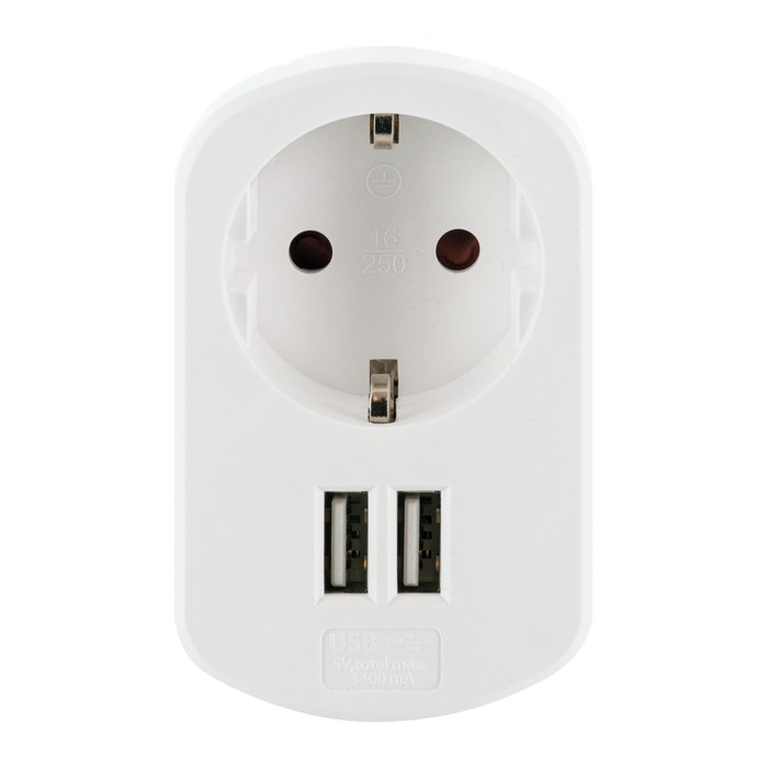 Schwaiger Ladegerät mit Steckdose 2xUSB 230V 3400mA Weiß