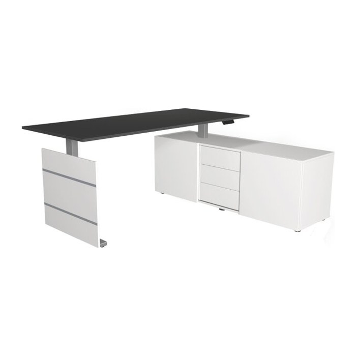 Kerkmann Move 3 elektrisch höhenverstellbarer Schreibtisch anthrazit, weiß rechteckig, Wangen-Gestell silber 180,0 x 80,0 cm