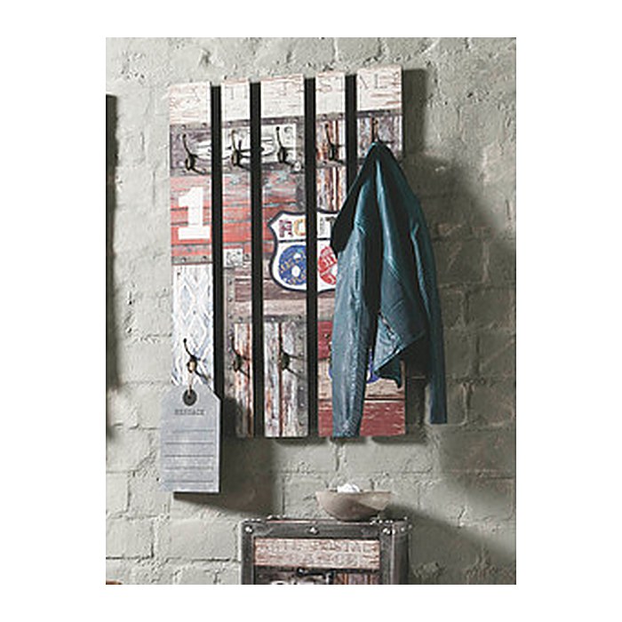 HAKU Möbel Wandgarderobe 32850 Route 66 Holz 10 Haken 65,0 x 100,0 cm, 1 St.
