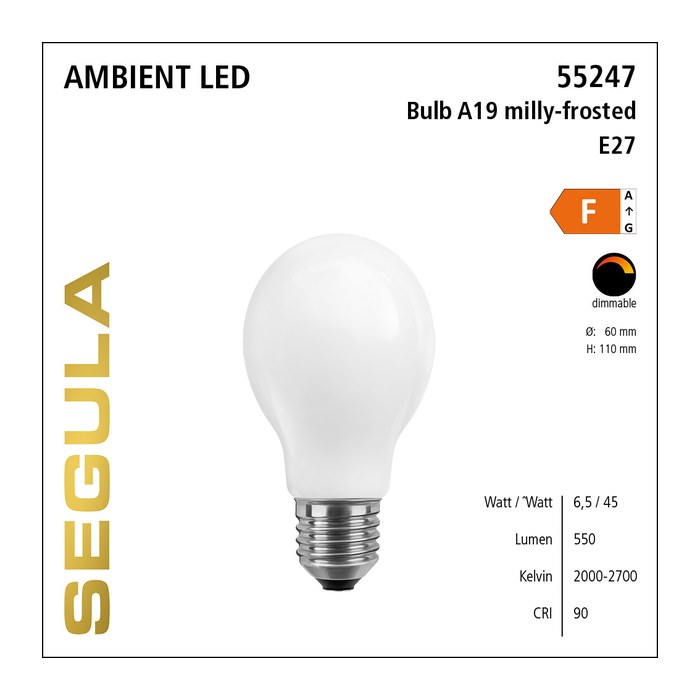 SEGULA LED Glühlampe opal-matt E27 6,5W 1900-2700K dimmbar