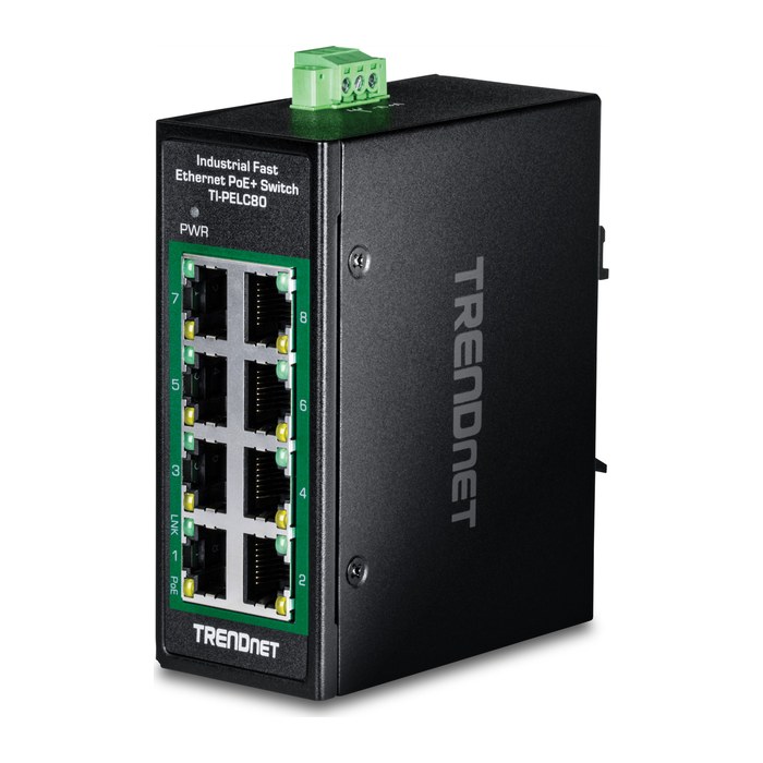 TRENDnet Industrial Switch 8-Port Fast Eth. PoE+ Mini DIN-R
