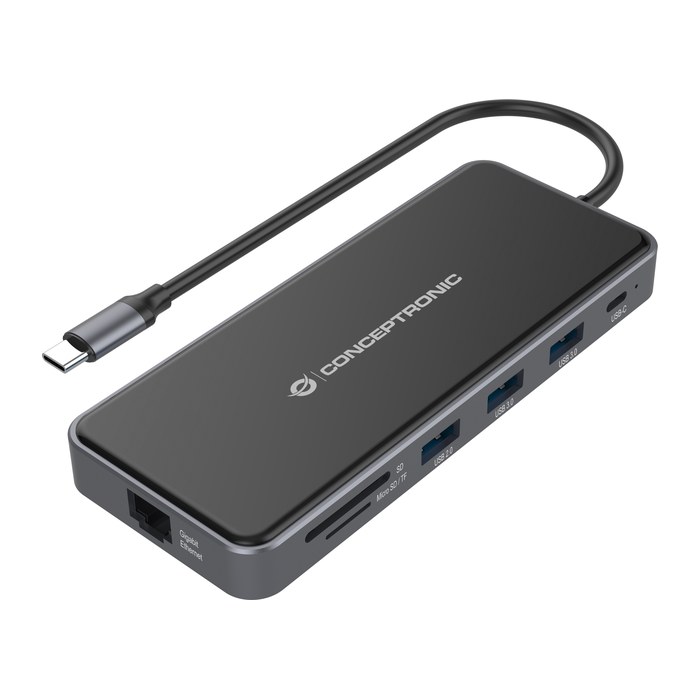 CONCEPTRONIC 12-1 Dock USB-C->2xHDMI/3xUSB-A/AUX/+ 25cm gr