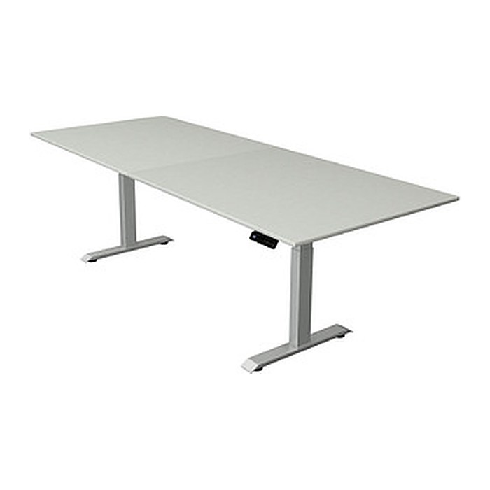 Kerkmann Move 4 elektrisch höhenverstellbarer Schreibtisch lichtgrau rechteckig, T-Fuß-Gestell silber 250,0 x 100,0 cm