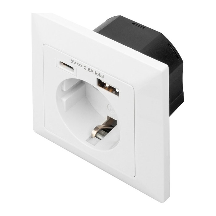DIGITUS Unterputzdose 230V + 1 x USB-A + 1 x USB-C Reinweiss