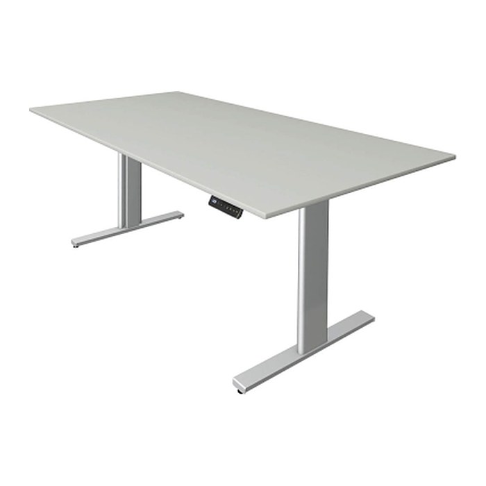 Kerkmann Move 3 tube elektrisch höhenverstellbarer Schreibtisch lichtgrau rechteckig, T-Fuß-Gestell silber 200,0 x 100,0 cm