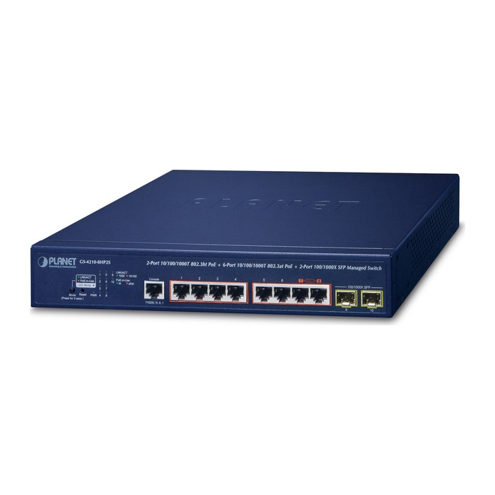 PLANET 2Port GE 802.3bt + 6Port GE 802.3at + 2Port 1000X SFP