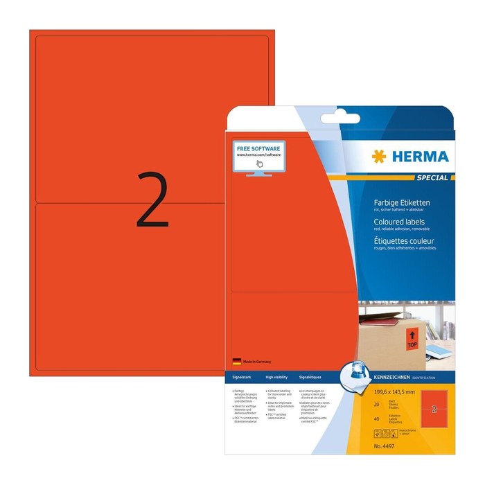 HERMA Etiketten 4497 rot 199,6 x 143,5 mm, 20 Blatt