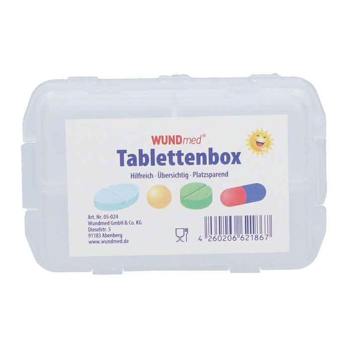 WUNDmed® Tablettenbox farbsortiert (rot, grün, blau, gelb, transparent), 1 St.