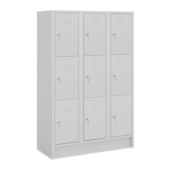 Fächerschrank (3 Abteile je 3 Fächer) 400 mm Abteilbreite – Lichtgrau (Türen Lichtgrau)