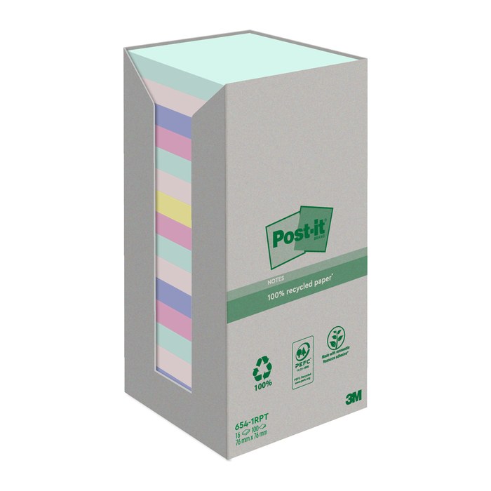 Post-it® Recycling Notes Haftnotizen farbsortiert, 16 Blöcke