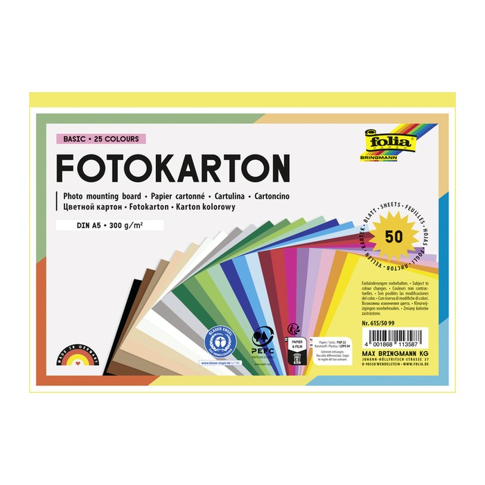 folia Fotokarton farbsortiert 300 g/qm 50 Blatt