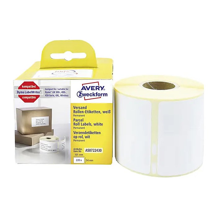 AVERY Zweckform Etikettenrolle für Etikettendrucker AS0722430 weiß, 101,0 x 54,0 mm, 1 x 220 Etiketten