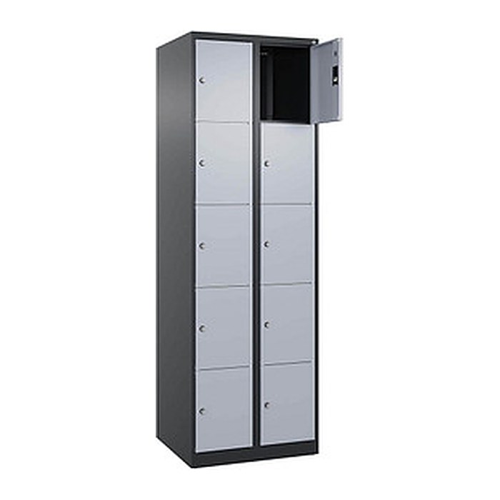 CP Schließfachschrank Classic Plus schwarzgrau, weißaluminium 080000-205 S10040, 10 Schließfächer 60,0 x 50,0 x 185,0 cm
