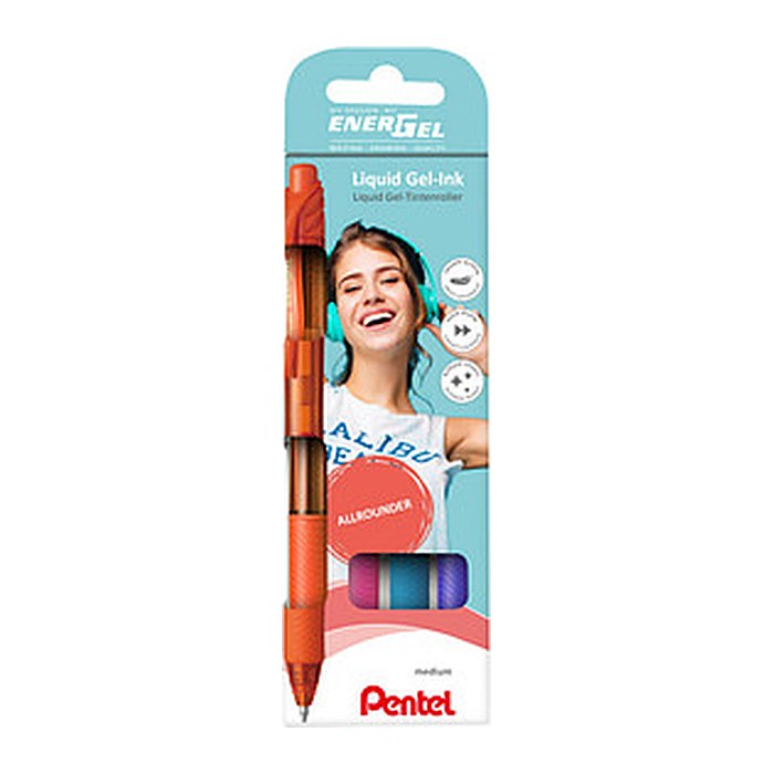 Pentel ENERGEL BL107 Gelschreiber-Set orange, pink, hellblau, violett 0,35 mm, Schreibfarbe: farbsortiert, 4 St.