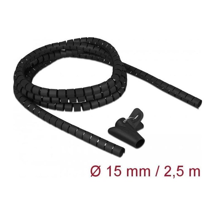 DELOCK Spiralschlauch m. Einziehwerkzeug 2,5m x 15mm schwarz