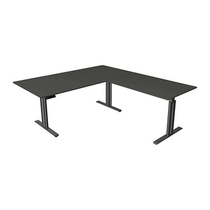 Kerkmann Move 3 elegant elektrisch höhenverstellbarer Schreibtisch anthrazit L-Form, T-Fuß-Gestell grau 200,0 x 220,0 cm
