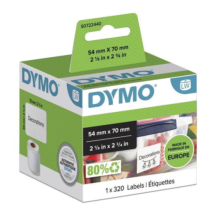 DYMO Etikettenrolle für Etikettendrucker S0722440 weiß, 54,0 x 70,0 mm, 1 x 320 Etiketten