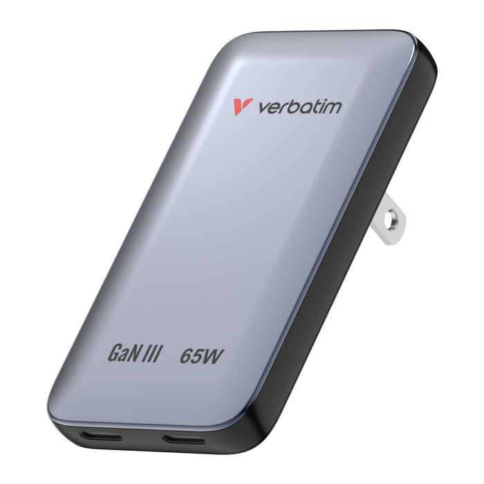 Verbatim USB-C Ladegerät 65W Slim GaN 2 Ports EU/UK/US Grau