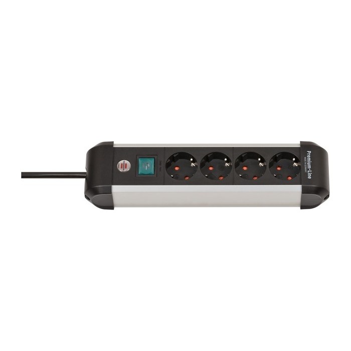 brennenstuhl Premium-Alu-Line 4-fach Steckdosenleiste mit Schalter 1,8 m schwarz