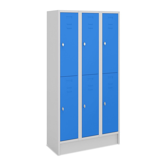 Fächerschrank (3 Abteile je 2 Fächer) 300 mm Abteilbreite – Korpus Lichtgrau (Türen Enzianblau)