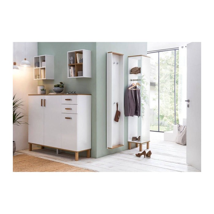 MÖBELPARTNER Hängeregal Padua 142298 weiß glanz, eiche landhaus 40,5 x 20,5 x 48,3 cm