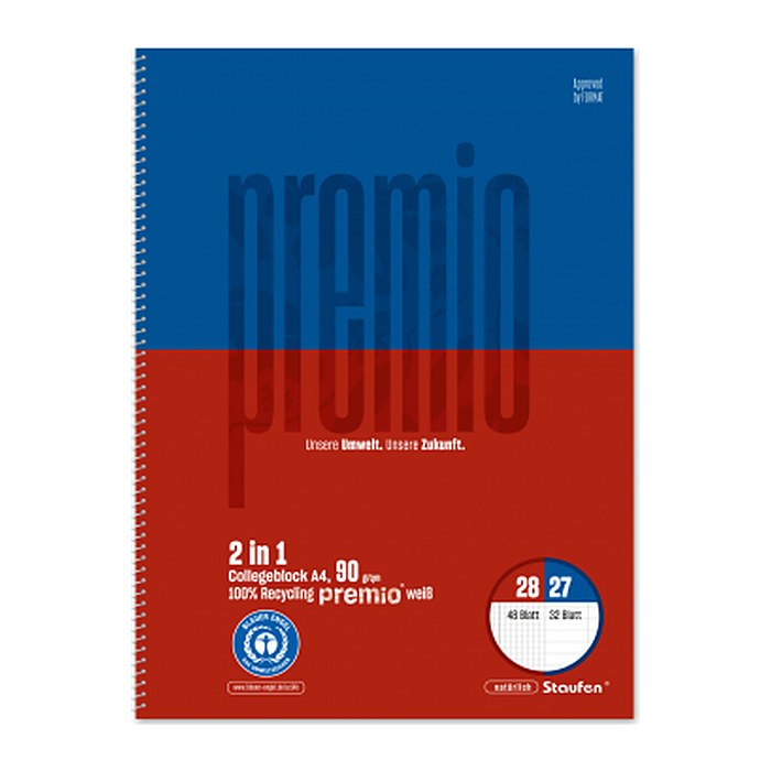 Staufen® Collegeblock Premio Twice Lineatur 27/28 liniert und kariert DIN A4 Innen- und Außenrand, 1 St.