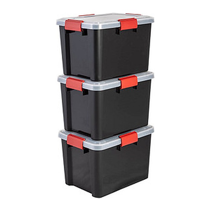 IRIS Ohyama AT-SD BkR/C/D.Red Aufbewahrungsboxen 3x 20,0 l schwarz, transparent, rot 29,0 x 39,0 x 26,0 cm, 3 St.