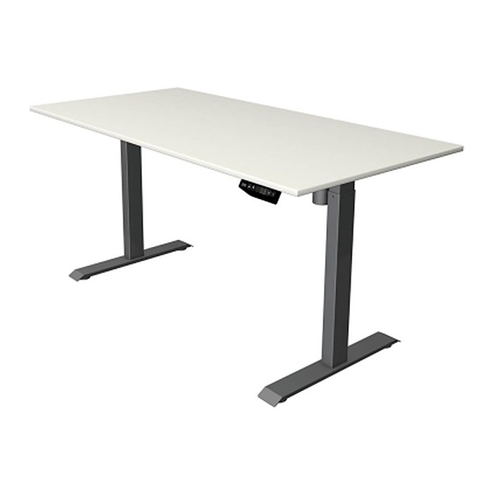 Kerkmann Move 1 elektrisch höhenverstellbarer Schreibtisch weiß rechteckig, T-Fuß-Gestell grau 160,0 x 80,0 cm