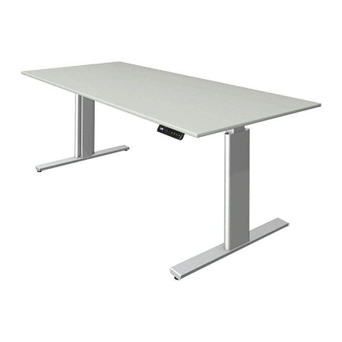 Kerkmann Move 3 tube elektrisch höhenverstellbarer Schreibtisch lichtgrau rechteckig, T-Fuß-Gestell silber 180,0 x 80,0 cm