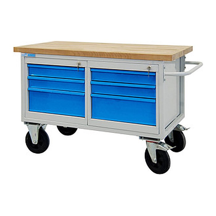 ADB Werkbank lichtgrau, lichtblau 6 Schubladen 130,0 x 60,0 x 82,7 cm