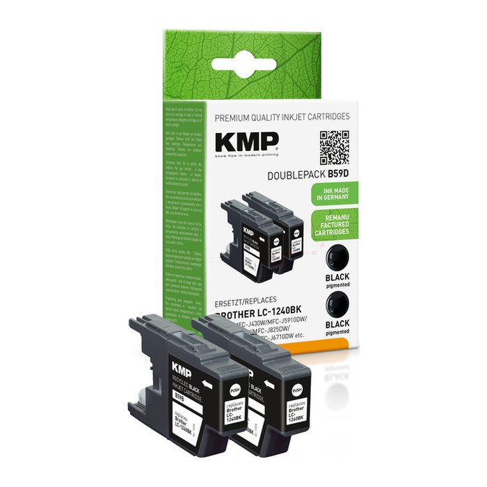 KMP B59D schwarz Druckerpatronen kompatibel zu brother LC1240BKBP2DR, 2er-Set