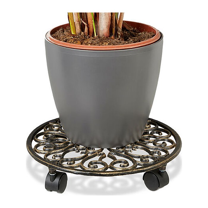 relaxdays Pflanzenroller Metall, Ø 33,5 cm bronze rund, 1 St.