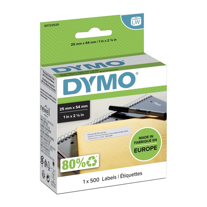 DYMO Etikettenrolle für Etikettendrucker S0722520 weiß, 25,0 x 54,0 mm, 1 x 500 Etiketten