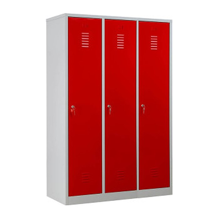 Gürkan Spind lichtgrau, feuerrot 105418, 3 Schließfächer 118,5 x 50,0 x 180,0 cm