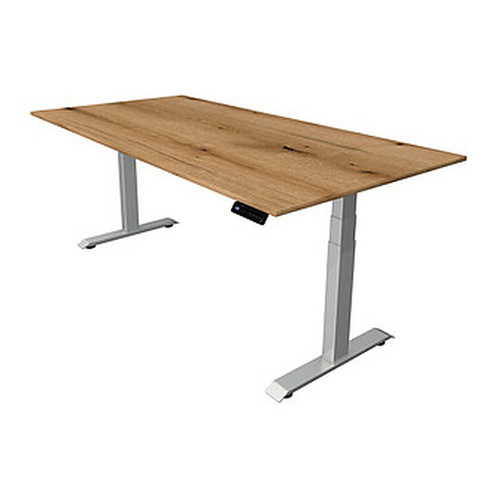 Kerkmann Move 4 elektrisch höhenverstellbarer Schreibtisch eiche rechteckig, T-Fuß-Gestell silber 200,0 x 100,0 cm
