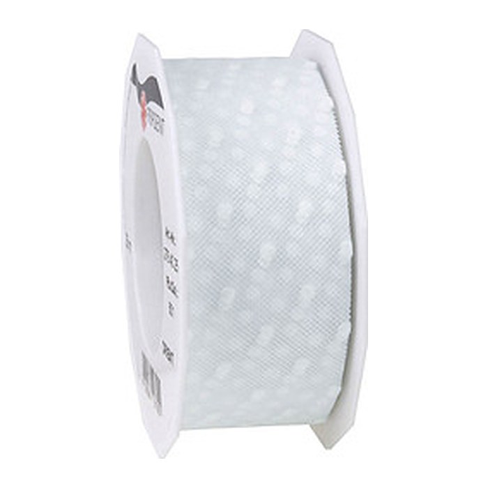 PRÄSENT Geschenkband ORIENT TÜLL MIT PUNKTEN matt und transparent weiß 40 mm x 25 m