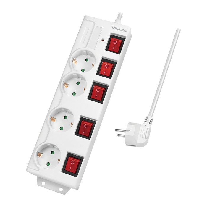 Logilink Steckdosenleiste 4-fach,4xCEE 7/3,m. 5Schalter,weiß