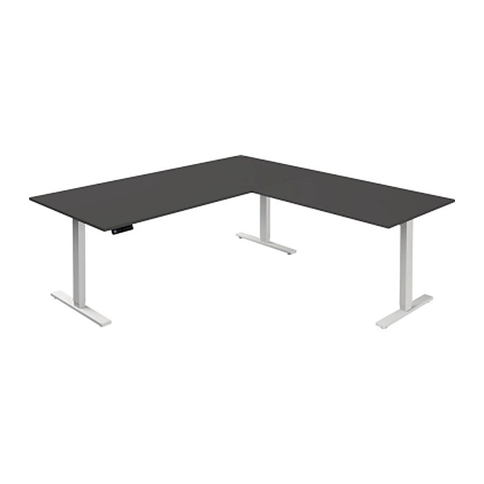 Kerkmann Move 3 elektrisch höhenverstellbarer Schreibtisch anthrazit L-Form, T-Fuß-Gestell weiß 200,0 x 100,0 cm